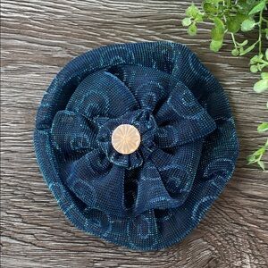 Sparkling Blue Tulle Flower Hair Clip with Pink Button Accent